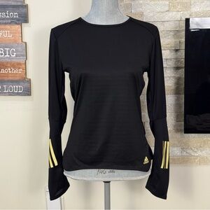 Adidas Women’s Black Long Sleeve Tee | Gold Stripes | Size Small